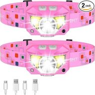 LHKNL Headlamp Flashlight, 1200 High Lumen Bright LED Rechargeable Headlight with White Red Light, 2-Pack Waterproof Motion Sensor Head Lamp, 8 Mode for Camping Running Hiking Fishing Gear- Pink