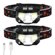 Headlamp Flashlight, LHKNL 1100 Lumen Ultra-Light Bright LED Rechargeable Headlight with White Red Light, 2-PACK Waterproof Motion Sensor Head Lamp, 8 Modes for Outdoor Camping Run