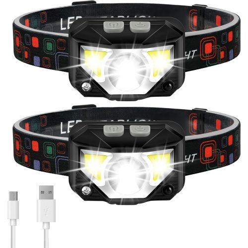  Headlamp Flashlight, LHKNL 1100 Lumen Ultra-Light Bright LED Rechargeable Headlight with White Red Light, 2-PACK Waterproof Motion Sensor Head Lamp, 8 Modes for Outdoor Camping Run