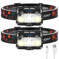 Headlamp Rechargeable, LHKNL 1100 Lumen Super Bright Motion Sensor Head Lamp Flashlight, 2-Pack Waterproof LED Headlight with White Red Light, 8 Modes Head Lights for Camping Cycli