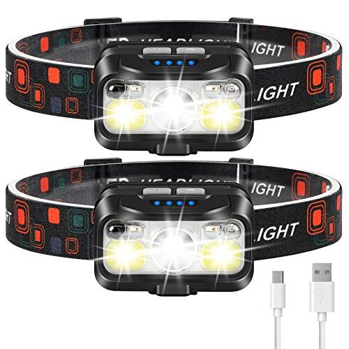  Headlamp Rechargeable, LHKNL 1100 Lumen Super Bright Motion Sensor Head Lamp Flashlight, 2-Pack Waterproof LED Headlight with White Red Light, 8 Modes Head Lights for Camping Cycli