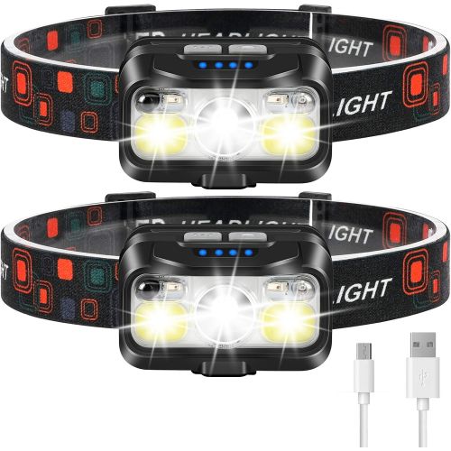  Headlamp Rechargeable, LHKNL 1100 Lumen Super Bright Motion Sensor Head Lamp Flashlight, 2-Pack Waterproof LED Headlight with White Red Light, 8 Modes Head Lights for Camping Cycli