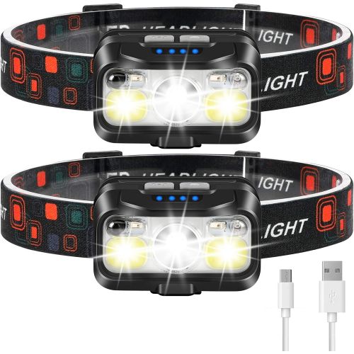  Headlamp Rechargeable, LHKNL 1100 Lumen Super Bright Motion Sensor Head Lamp Flashlight, 2-Pack Waterproof LED Headlight with White Red Light, 8 Modes Head Lights for Camping Cycli