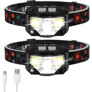 Headlamp Flashlight, LHKNL 1100 Lumen Ultra-Light Bright LED Rechargeable Headlight with White Red Light, 2-PACK Waterproof Motion Sensor Head Lamp, 8 Modes for Outdoor Camping Run
