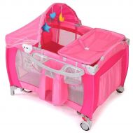 LHONE Portable Foldable Travel Baby Crib Playpen Baby 3 in One Crib Playpen Travel Playpen Changer...