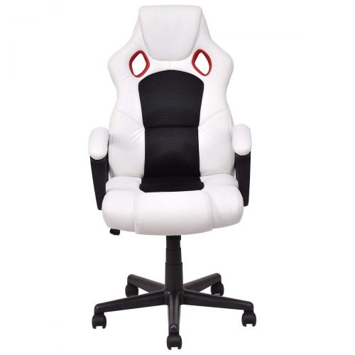  LHONE Racing Gaming Style Chair High Back Executive Height Adjustable Gaming Desk Office Swivel Chair with Padded Armrests White&Black