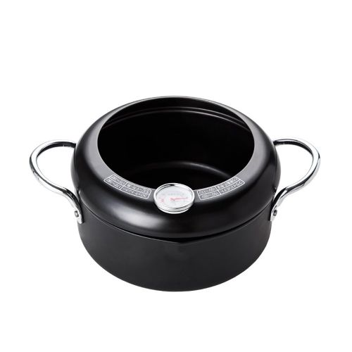  LI-GELISI Non-Stick Coating Frying Pan With Thermometer Tempura Fryer Pot, Mini Deep Fry Pan With Drainer Mini Deep Frying Pan With Oil Frying Pan 8 Inch