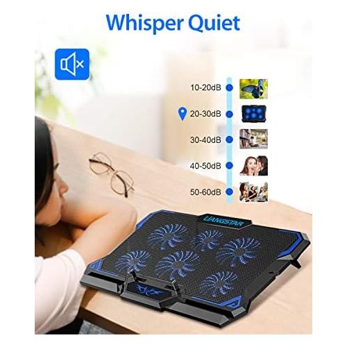  LIANGSTAR Laptop Cooling Pad, Laptop Cooler with 6 Quiet Led Fans for 15.6-17 Inch Laptop Cooling Fan Stand, Portable Ultra Slim USB Powered Gaming Laptop Cooling Pad, Switch Control Fan Spe