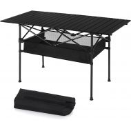 LIANTRAL Camping Table, Portable Aluminum Roll-up Picnic Backpacking Table with Mesh Storage Bag, 46.5” x 26.8” x 21.7”, Black