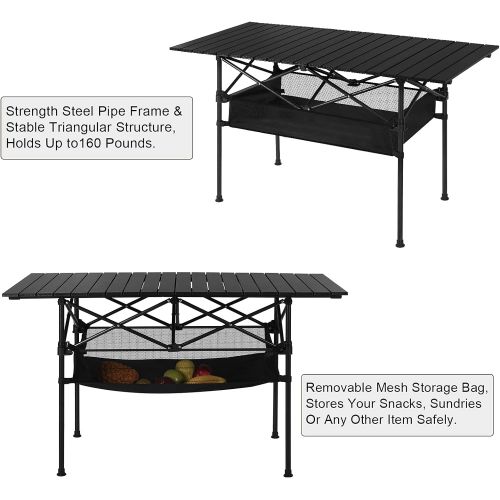  LIANTRAL Camping Table, Portable Aluminum Roll-up Picnic Backpacking Table with Mesh Storage Bag, 46.5” x 26.8” x 21.7”, Black