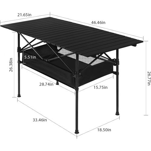  LIANTRAL Camping Table, Portable Aluminum Roll-up Picnic Backpacking Table with Mesh Storage Bag, 46.5” x 26.8” x 21.7”, Black