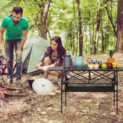  LIANTRAL Camping Table, Portable Aluminum Roll-up Picnic Backpacking Table with Mesh Storage Bag, 46.5” x 26.8” x 21.7”, Black