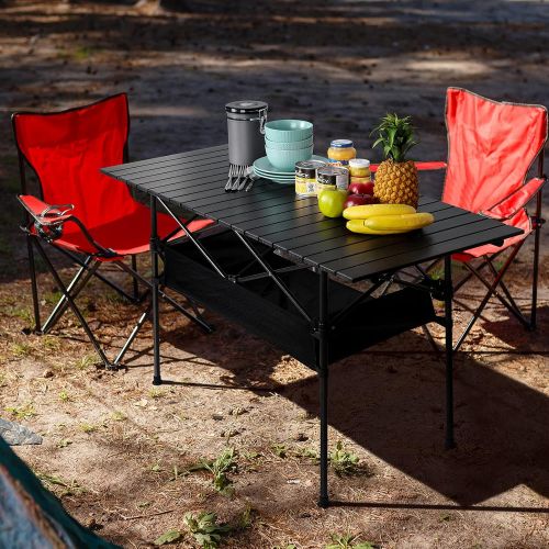  LIANTRAL Camping Table, Portable Aluminum Roll-up Picnic Backpacking Table with Mesh Storage Bag, 46.5” x 26.8” x 21.7”, Black