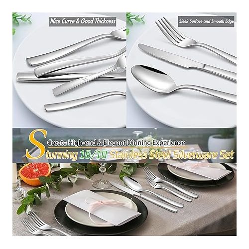  LIANYU 18/10 Stainless Steel Flatware Set for 12, 60-Piece Modern Silverware Cutlery Set, Fancy Square Eating Utensils Forks Spoons Tableware for Home Wedding Entertaining, Dishwasher Safe