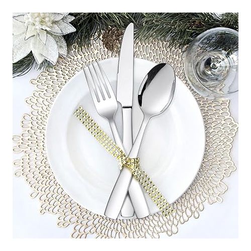  LIANYU 18/10 Stainless Steel Flatware Set for 12, 60-Piece Modern Silverware Cutlery Set, Fancy Square Eating Utensils Forks Spoons Tableware for Home Wedding Entertaining, Dishwasher Safe