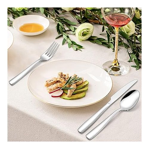 LIANYU 18/10 Stainless Steel Flatware Set for 12, 60-Piece Modern Silverware Cutlery Set, Fancy Square Eating Utensils Forks Spoons Tableware for Home Wedding Entertaining, Dishwasher Safe