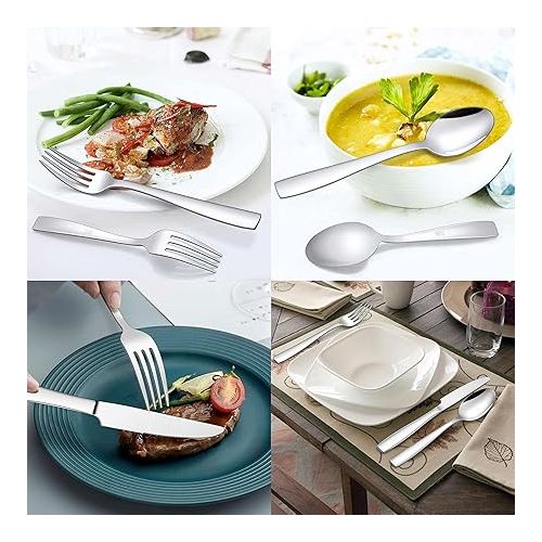  LIANYU 18/10 Stainless Steel Flatware Set for 12, 60-Piece Modern Silverware Cutlery Set, Fancy Square Eating Utensils Forks Spoons Tableware for Home Wedding Entertaining, Dishwasher Safe