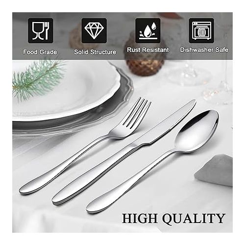  LIANYU 60 Piece Silverware Flatware Set for 12, Stainless Steel Home Kitchen Hotel Restaurant Cutlery Set, Eating Utensils, Mirror Finished, Dishwasher Safe