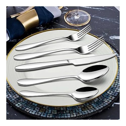  LIANYU 60 Piece Silverware Flatware Set for 12, Stainless Steel Home Kitchen Hotel Restaurant Cutlery Set, Eating Utensils, Mirror Finished, Dishwasher Safe