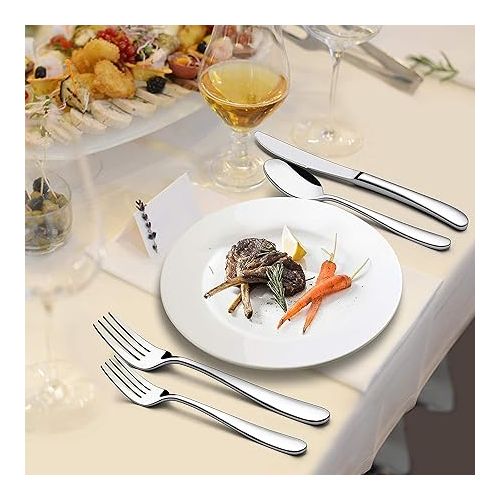  LIANYU 40-Piece Heavy Duty Silverware Set, Stainless Steel Flatware Cutlery Set for 8, Heavy Weight Eating Utensils Tableware, Mirror Polished, Dishwasher Safe