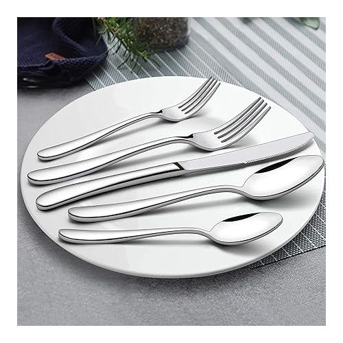  LIANYU 40-Piece Heavy Duty Silverware Set, Stainless Steel Flatware Cutlery Set for 8, Heavy Weight Eating Utensils Tableware, Mirror Polished, Dishwasher Safe