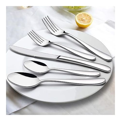  LIANYU 40-Piece Heavy Duty Silverware Set, Stainless Steel Flatware Cutlery Set for 8, Heavy Weight Eating Utensils Tableware, Mirror Polished, Dishwasher Safe