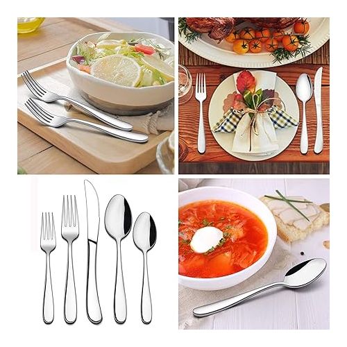  LIANYU 40-Piece Heavy Duty Silverware Set, Stainless Steel Flatware Cutlery Set for 8, Heavy Weight Eating Utensils Tableware, Mirror Polished, Dishwasher Safe