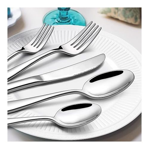  LIANYU Heavy Duty Silverware Flatware Set for 12, 72-Piece Extra Thick Silverware Set with Steak Knives, Fancy Stainless Steel Cutlery Eating Utensils, Mirror Finished, Dishwasher Safe