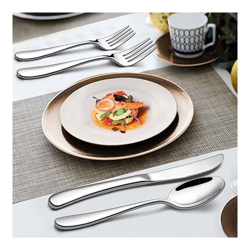  LIANYU Heavy Duty Silverware Flatware Set for 12, 72-Piece Extra Thick Silverware Set with Steak Knives, Fancy Stainless Steel Cutlery Eating Utensils, Mirror Finished, Dishwasher Safe