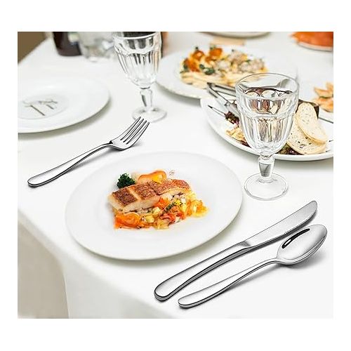  LIANYU 65-Piece Heavy Duty Silverware Set with Serving Utensils, Stainless Steel Flatware Set for 12, Thick Cutlery Eating Utensils Include Fork Knife Spoon, Mirror Finished, Dishwasher Safe