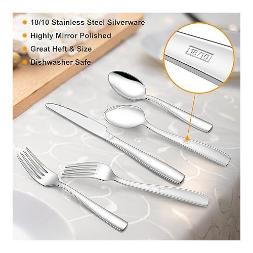  LIANYU 18/10 Flatware Set for 8, 40-Piece Stainless Steel Silverware Cutlery Set, Modern Square Eating Utensils Forks Spoons Tableware for Home Wedding Entertaining, Dishwasher Safe