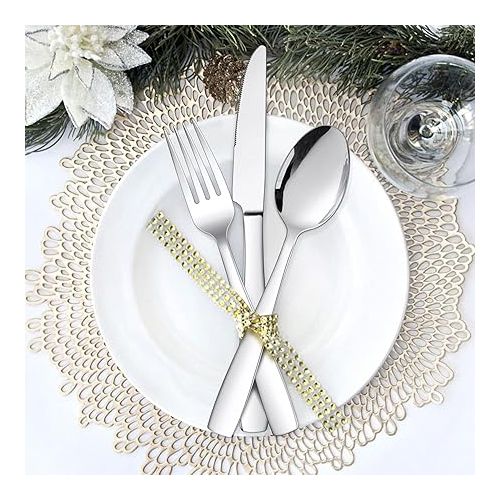  LIANYU 18/10 Flatware Set for 8, 40-Piece Stainless Steel Silverware Cutlery Set, Modern Square Eating Utensils Forks Spoons Tableware for Home Wedding Entertaining, Dishwasher Safe