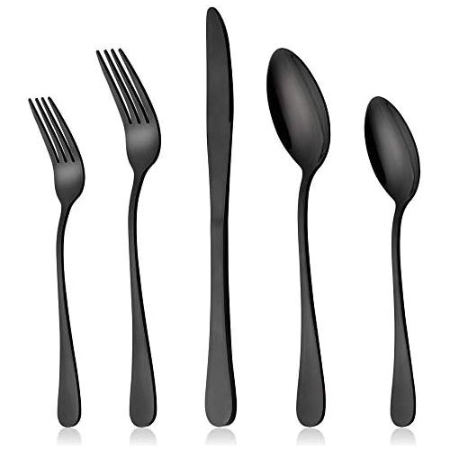  Black Silverware Set, LIANYU 20 Piece Stainless Steel Flatware Cutlery Set for 4, Mirror Finish, Dishwasher Safe