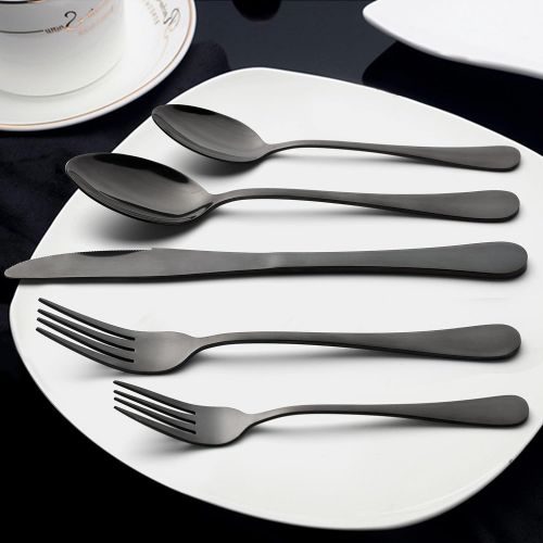  Black Silverware Set, LIANYU 20 Piece Stainless Steel Flatware Cutlery Set for 4, Mirror Finish, Dishwasher Safe