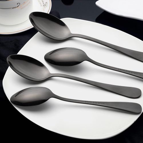  Black Silverware Set, LIANYU 20 Piece Stainless Steel Flatware Cutlery Set for 4, Mirror Finish, Dishwasher Safe