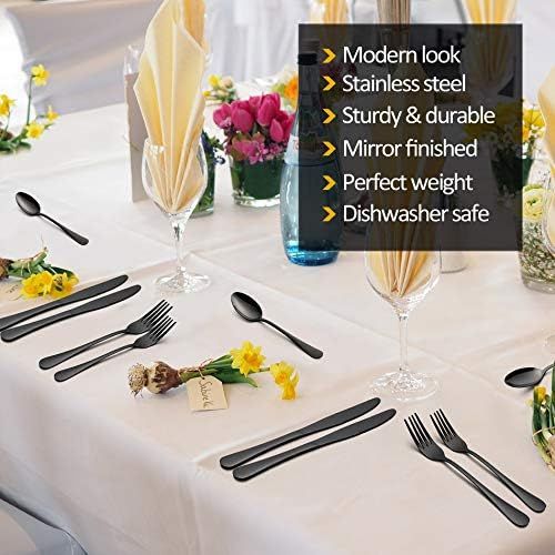  [아마존베스트]Black Silverware Set, LIANYU 20 Piece Stainless Steel Flatware Cutlery Set for 4, Mirror Finish, Dishwasher Safe