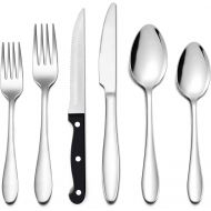 [아마존베스트]LIANYU 24-Piece Silverware Set with Steak Knives, Stainless Steel Flatware Cutlery Set for 4, Fork Spoon Knife Set Eating Utensils Tableware, Dishwasher Safe