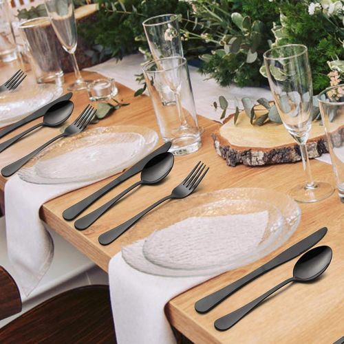  [아마존베스트]LIANYU 24-Piece Black Silverware Set, Stainless Steel Flatware Cutlery Set for 4, Modern Eating Utensils Tableware, Mirror Finish, Dishwasher Safe