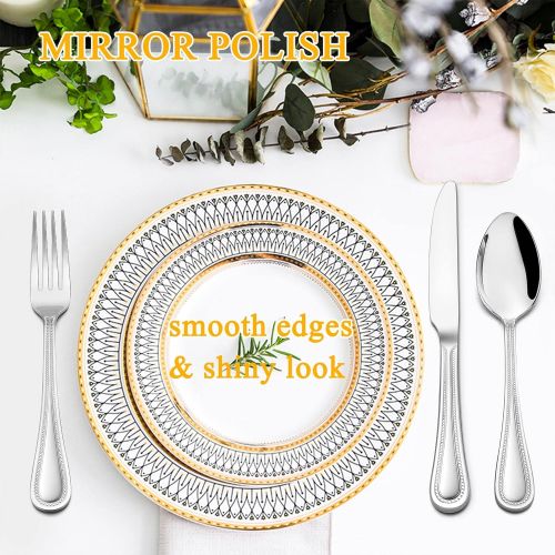  [아마존베스트]LIANYU 20-Piece Silverware Set, Stainless Steel Flatware Set for 4, Fancy Cutlery Eating Utensils with Pearled Edge, Home Kitchen Restaurant Tableware Include Knives Spoons Forks,