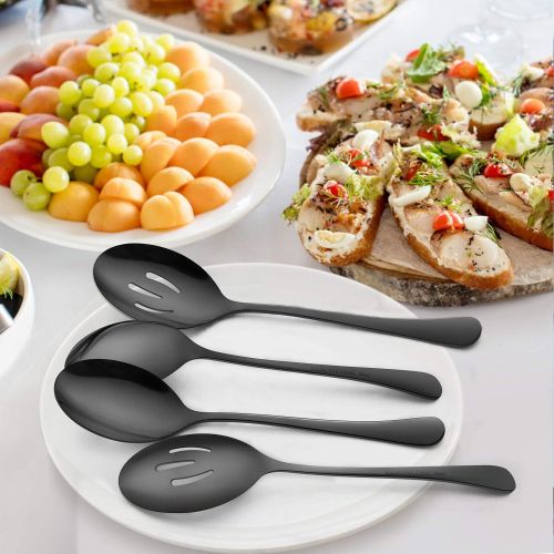  [아마존베스트]LIANYU 6-Piece Black Serving Spoons, Black Slotted Serving Spoons, Stainless Steel Serving Utensils for Party Buffet Restaurant Banquet Dinner Catering, 8 3/4 Inch, Dishwasher Safe