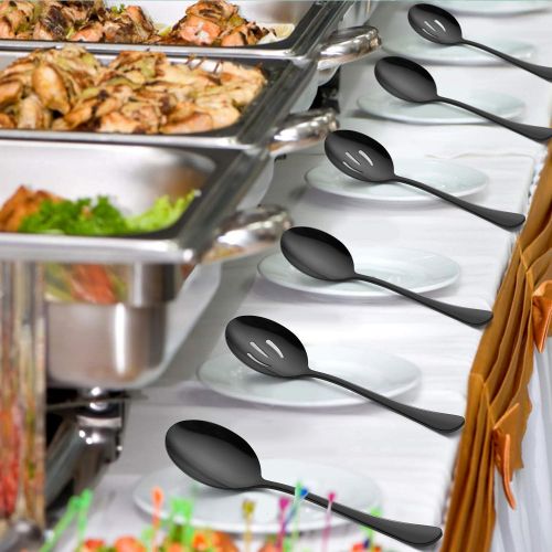  [아마존베스트]LIANYU 6-Piece Black Serving Spoons, Black Slotted Serving Spoons, Stainless Steel Serving Utensils for Party Buffet Restaurant Banquet Dinner Catering, 8 3/4 Inch, Dishwasher Safe