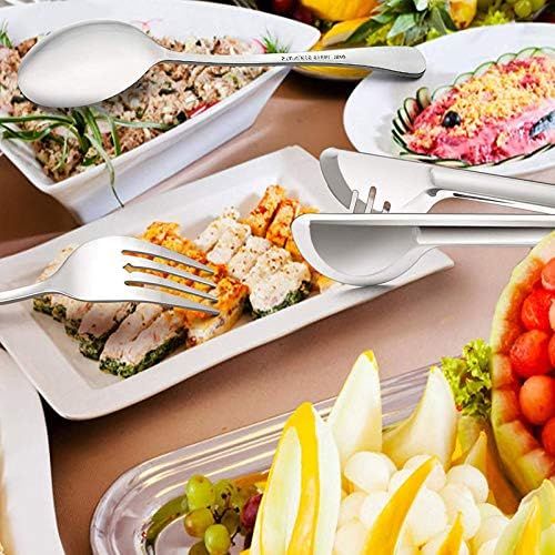  [아마존베스트]LIANYU 3 Large Serving Spoons, 3 Slotted Serving Spoons, 3 Serving Forks, 3 Serving Tongs, Buffet Catering Serving Spoons Fork Tongs, 12-Piece Stainless Steel Serving Utensils, Dis