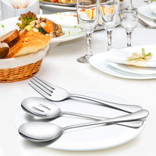  [아마존베스트]LIANYU 3 Large Serving Spoons, 3 Slotted Serving Spoons, 3 Serving Forks, 3 Serving Tongs, Buffet Catering Serving Spoons Fork Tongs, 12-Piece Stainless Steel Serving Utensils, Dis