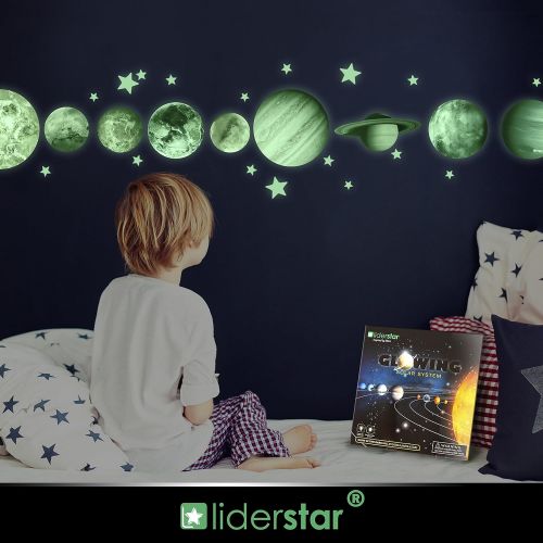  [아마존 핫딜]  [아마존핫딜]LIDERSTAR Glow in The Dark Stars and Planets, Bright Solar System Wall Stickers -Sun Earth Mars and so on,9 Glowing Ceiling Decals for Bedroom Living Room,Shining Space Decoration for Kids f