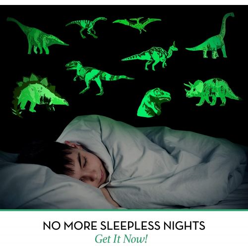  [아마존 핫딜] LIDERSTAR Dinosaur Wall Decals for Boys Girls Room, Glow in The Dark Stickers, Large Removable Vinyl Decor for Bedroom, Living Room, Classroom -Cool Light Art, Kids Birthday Christmas Gift,T