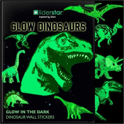  [아마존 핫딜] LIDERSTAR Dinosaur Wall Decals for Boys Girls Room, Glow in The Dark Stickers, Large Removable Vinyl Decor for Bedroom, Living Room, Classroom -Cool Light Art, Kids Birthday Christmas Gift,T