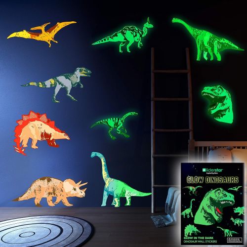  [아마존베스트]LIDERSTAR Dinosaur Wall Decals for Boys Room Glow in The Dark Stickers, Large Removable Vinyl Decor for...