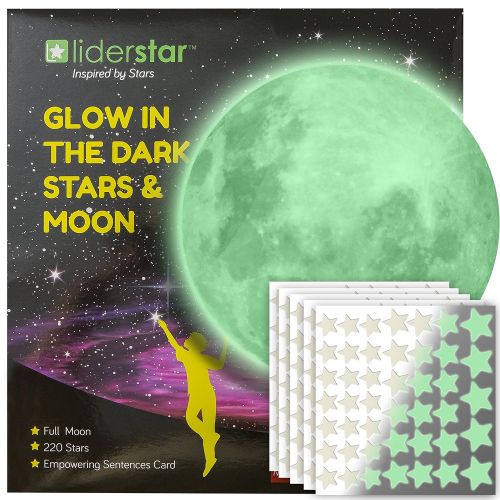  [아마존 핫딜]  [아마존핫딜]LIDERSTAR Im Dunkeln leuchtende Sterne und frei abnehmbarer Vollmond Wandaufkleber, selbstklebende Wandabziehbilder fuer das Schlafzimmer. Fluoreszierte Sterne fuer die Zimmerdecke fuer Kinder