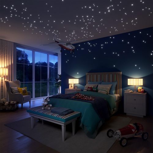  Glow in The Dark Stars Wall Stickers,252 Adhesive Dots and Moon for Starry Sky, Decor for Kids Bedroom or Birthday Gift,Beautiful Wall Decals for Any Room by LIDERSTAR,Bright and R