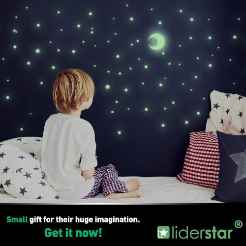  Glow in The Dark Stars Wall Stickers,252 Adhesive Dots and Moon for Starry Sky, Decor for Kids Bedroom or Birthday Gift,Beautiful Wall Decals for Any Room by LIDERSTAR,Bright and R